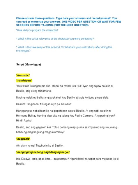 Huli Monologue Script .